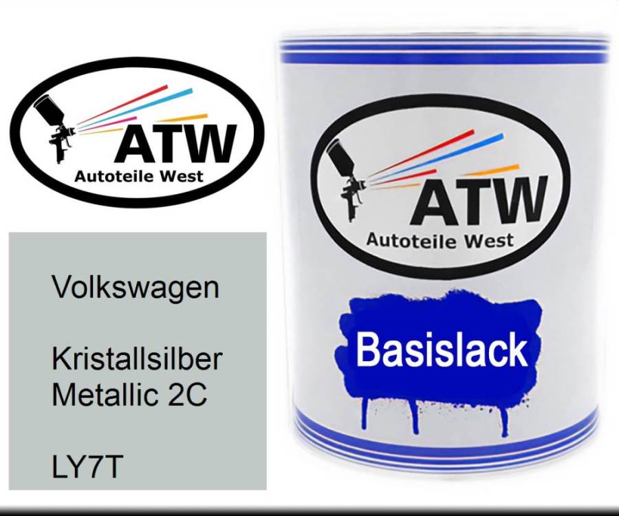 Volkswagen, Kristallsilber Metallic 2C, LY7T: 1L Lackdose, von ATW Autoteile West.